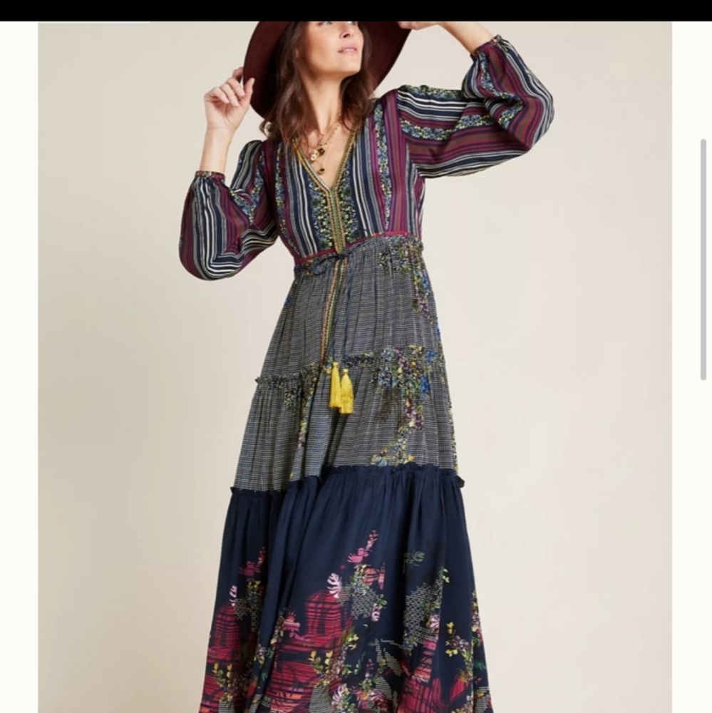 Anthro Bhanuni by Jyoti Tiered Maxi Dress.Size 10 - Picture 12 of 15
